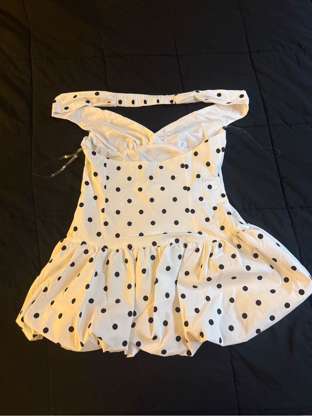 Endless Romance Off Shoulder Mini Dress - White Polka Dot - Picture 7 of 9